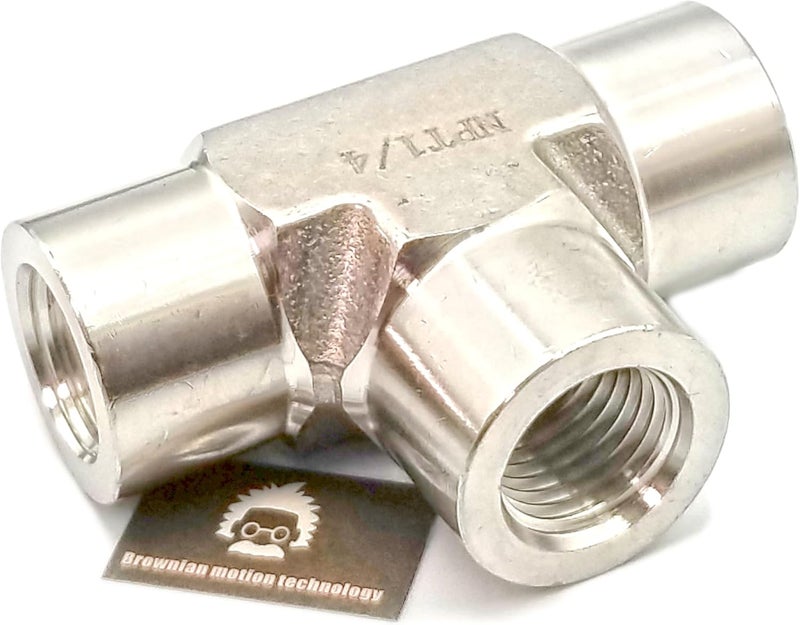 BROWNIAN MOTION TECHNOLOGY Equal Tee block SS304 with 3 Female NPT FNPT 1/4" 0.25" connections, threaded holes, stainless steel 304 forged pipe fittings,1/4" x 1/4" x 1/4" FNPT (Pack of 1pc) - Image 4